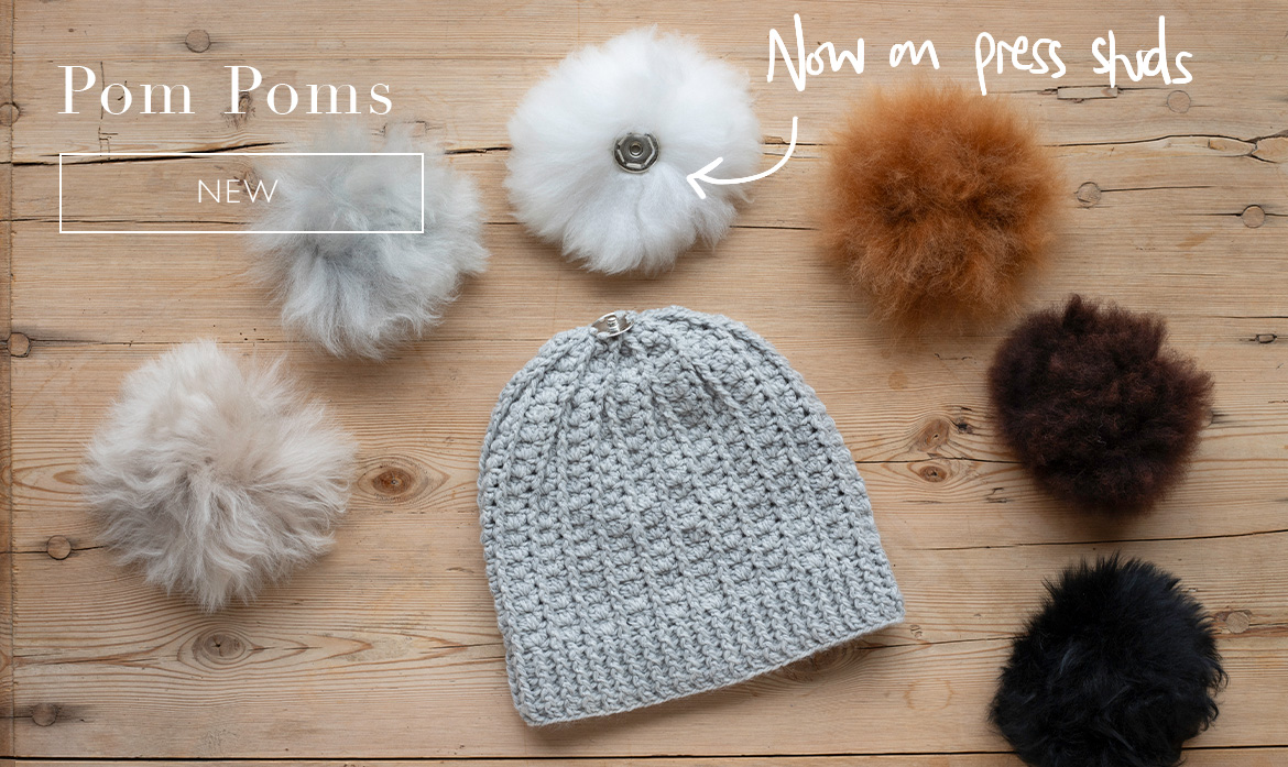 Pom poms haberdashery new press studs natural toft alpaca fluffy